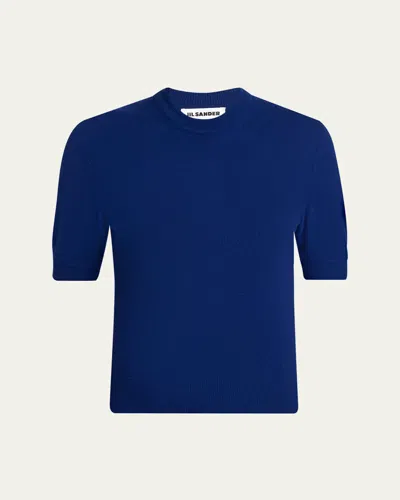 Jil Sander Wool Knit Short-sleeve T-shirt In Blue