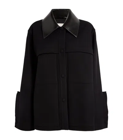 Jil Sander Wool Leather-collar Overshirt In Black