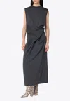 Jil Sander Gray Dress In Wool With Crossover Detail In Gray