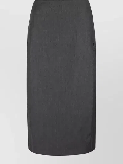Jil Sander Fog Grey Wool Canvas Midi Skirt With Slits In Gray