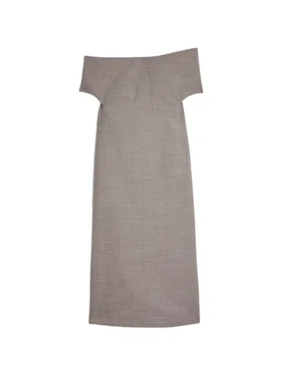 Jil Sander Off-the-shoulder Bustier Wool Midi Dress In Gray