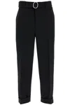 Jil Sander Men Black Wool Gabardine Belted Trousers In Black