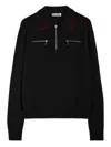 Jil Sander Black Sweater With Classic Collar And Front Zip Pockets In Wool Man In Black
