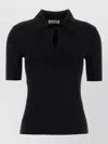 Jil Sander Wool Polo Shirt With Ribbed Texture And Keyhole In Black