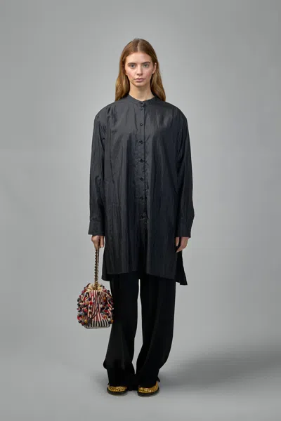 Jil Sander Wool Poplin Shirt In Black