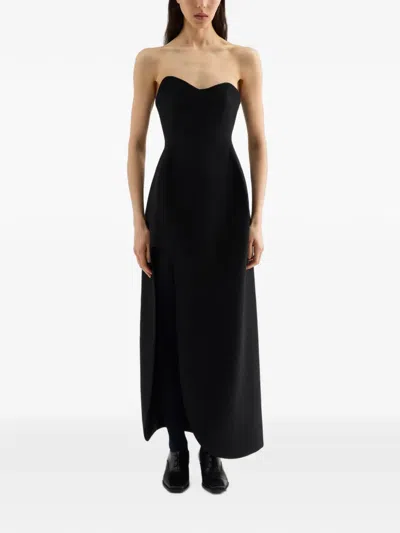 Jil Sander Wool Sablé Bustier Dress In Black