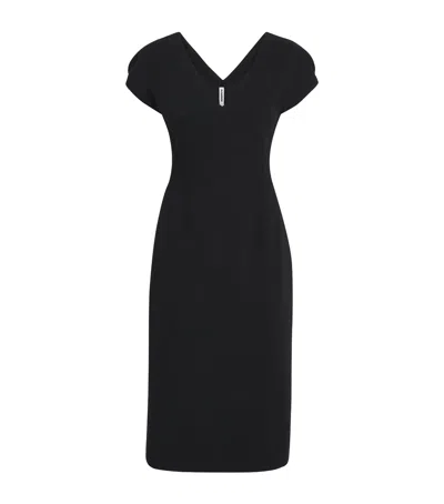 Jil Sander Wool Sablé V-neck Midi Dress In Black