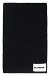 Jil Sander Black Wool Blend Scarf In Black