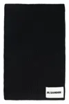 Jil Sander Black Wool Blend Scarf In Black