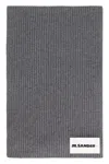 Jil Sander Logo-patch Ribbed-knit Scarf In Grey