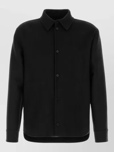 Jil Sander Wool Shirt Coat Collared Long Sleeves In Black