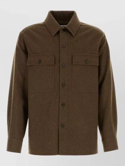 Jil Sander Wool Shirt Jacket Chest Pockets Long Sleeves In Brown