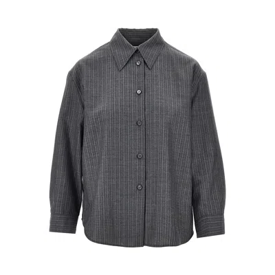 Jil Sander Wool Shirt With Pin-striped Motif In Grey