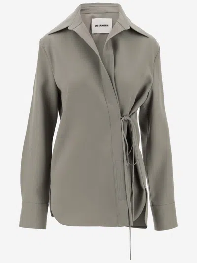 Jil Sander Wool Shirt With Wrap-around Closure In Green