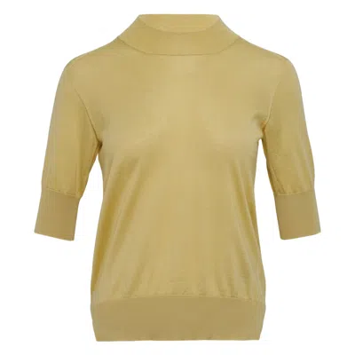 Jil Sander Wool Silk Crewneck Short Sleeve Sweater In Brown
