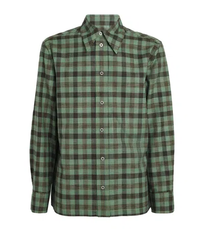 Jil Sander Wool-silk-linen Check Shirt In Green