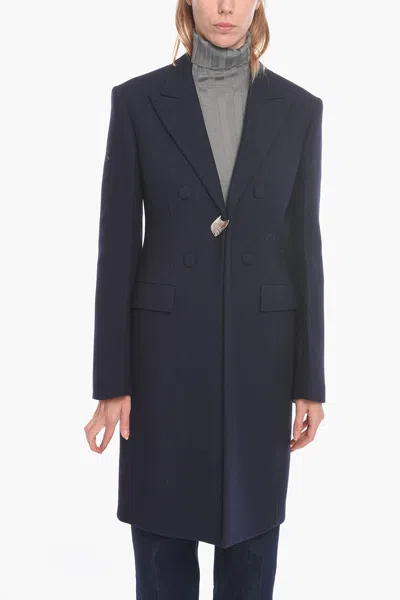 Jil Sander Wool Single-breasted Coat With Metal Application In Blue