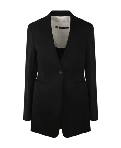 Jil Sander Wool Single-breasted Suit Coat In Black