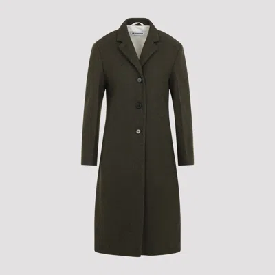 Jil Sander Wool Single-breasted Slim Straight Knee-length Jacket In Green