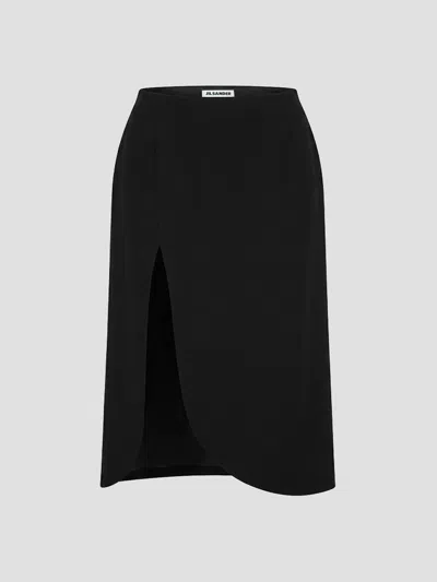 Jil Sander Wool Skirt With Contoured Lining In Black