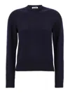 Jil Sander Crewneck Wool Sweater With Cuffed Sleeves In Blue