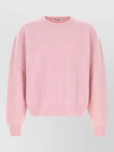 Jil Sander Long-sleeved Crewneck Jumper In Pure Wool In Animal Print