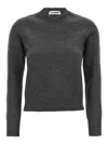 Jil Sander Crew Neck Wool Sweater With Ribbed Cuffs In Grey
