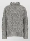 Jil Sander Wool Sweater High Neck Cable Knit In Gray