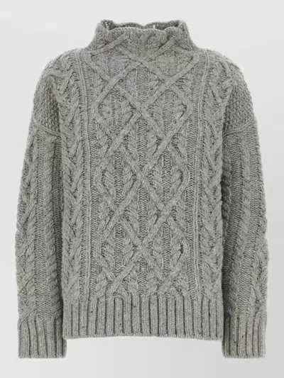JIL SANDER WOOL SWEATER HIGH NECK CABLE KNIT