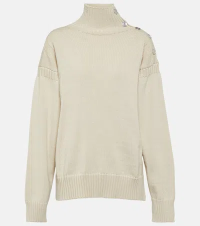 Jil Sander Draped Ribbed Wool Sweater In Neutrals