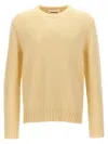 Jil Sander Crew Neck Wool Sweater With Side Slits In White