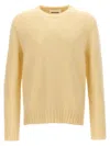 Jil Sander Crew Neck Wool Sweater With Side Slits In White