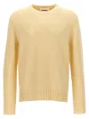 Jil Sander Crew Neck Wool Sweater With Side Slits In White