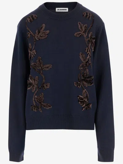 Jil Sander Wool Sweater With Floral Pattern