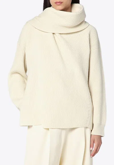 JIL SANDER WOOL SWEATER WITH WRAP-SCARF