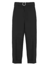 Jil Sander Men Black Wool Gabardine Belted Trousers In Black