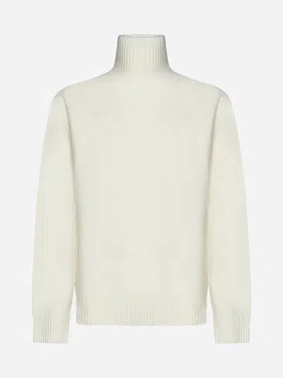 JIL SANDER WHITE MERINO WOOL SWEATER