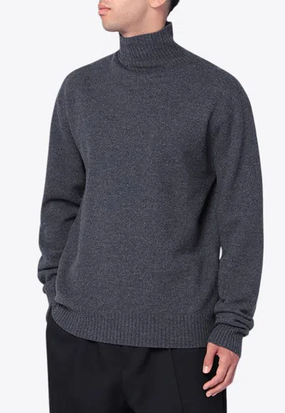 Jil Sander Turtleneck Wool Sweater Long Sleeves In Gray