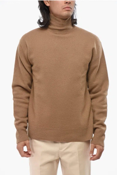 Jil Sander Wool Turtleneck Sweater In Brown