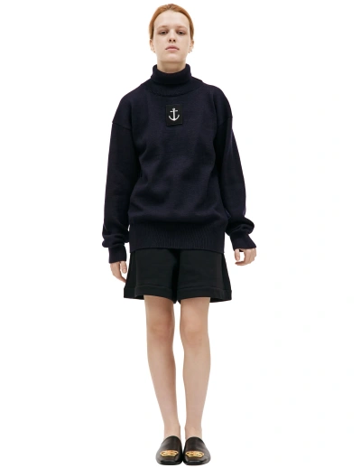 Jil Sander Wool Turtleneck Sweater In Navy Blue