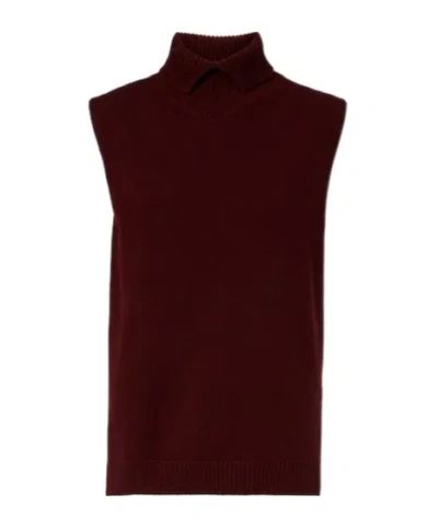 Jil Sander Wool Turtleneck Sweater Vest In Burgundy