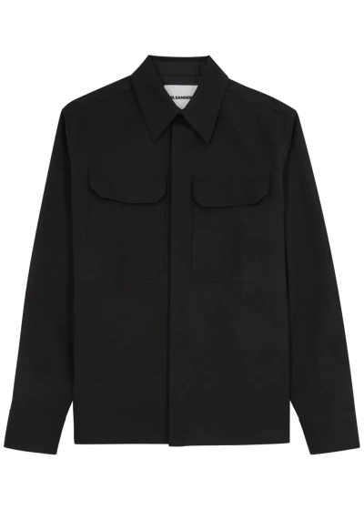 Jil Sander Wool-twill Shirt In Black And Caramel