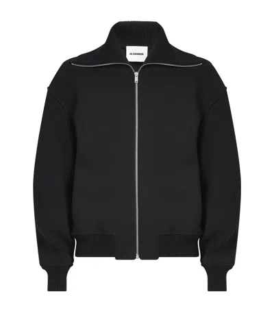 Jil Sander Wool Zip-up Bomber Jacket In Black