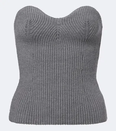 Jil Sander Strapless Ribbed Wool-blend Bustier Top In Multi