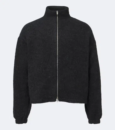 Jil Sander Textured Wool Zip Jacket With High Collar And Boxy Silhouette In Gray