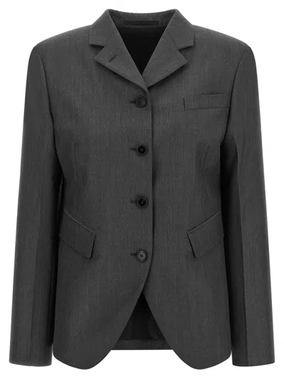 Jil Sander Wool-mohair Blend With Asymmetrical Hem Blazer In Green