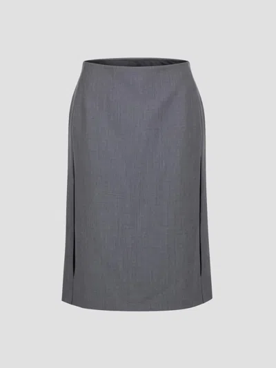 Jil Sander Wool-mohair Midi Skirt 152 In Gray