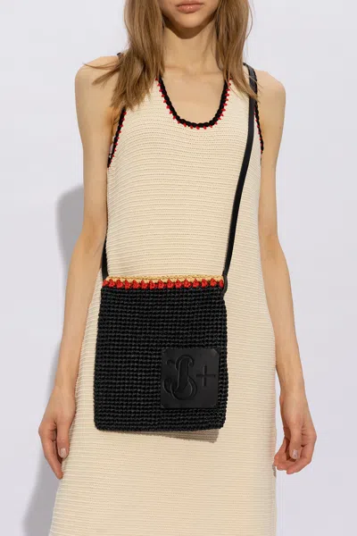 Jil Sander + Woven Shoulder Bag In Black