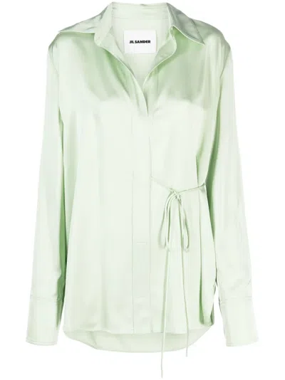 Jil Sander Wrap Satin Shirt In Green