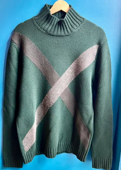 Pre-owned Jil Sander X Raf Simons F/w12 $870 Cashmere "x" Sweater In Green/grey